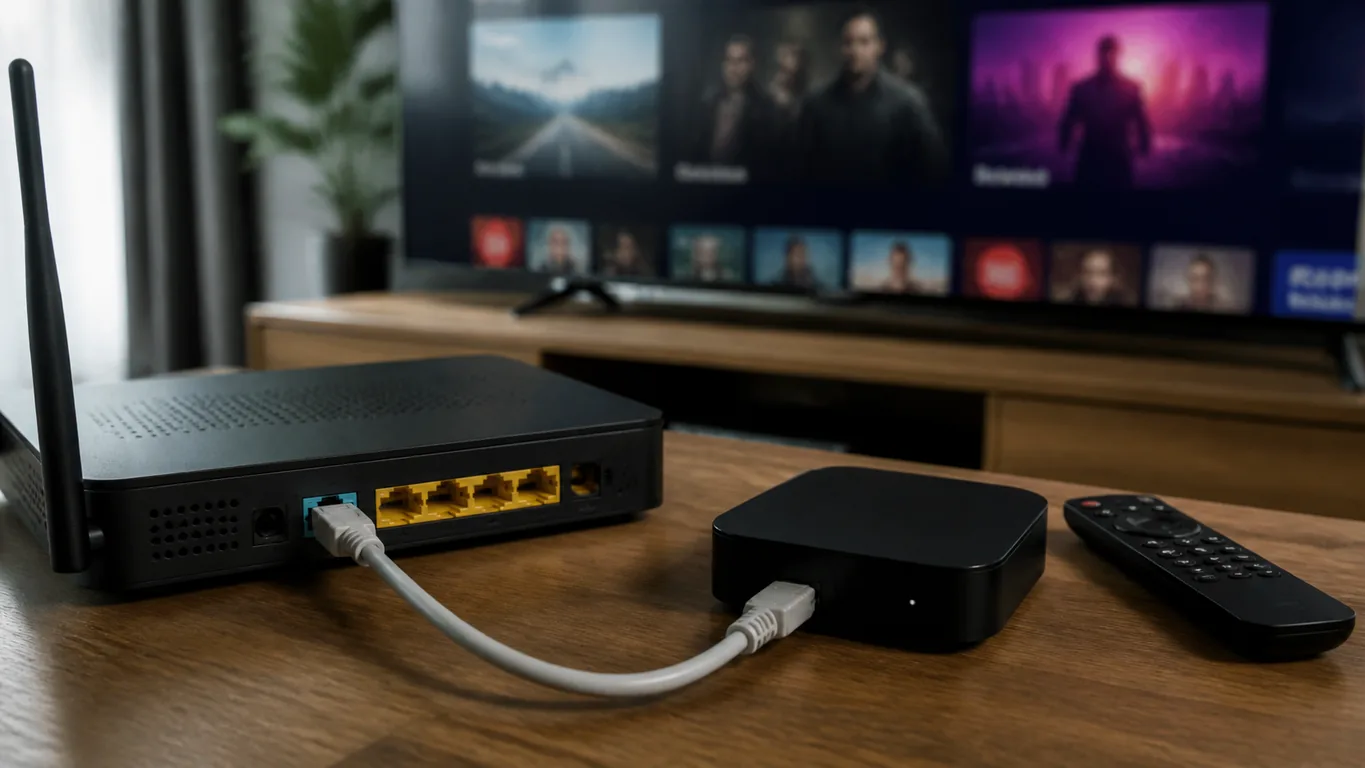 iptv nederland testen met router, netwerkkabel en streamingbox